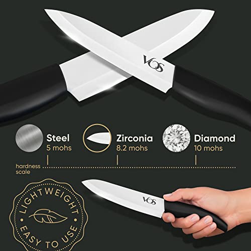 Vos Ceramic Knife Set with Block, Ceramic Knives Set For Kitchen, Ultra Sharp Kitchen Knife Set with Covers, 3" 4" 5" 6" Chef Knife, Utility, Paring & Versatile, Lightweight, Dishwasher safe (Black) - Image 3