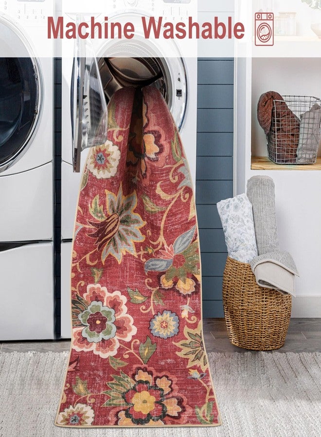Beeiva Red Kitchen Rugs Non Slip Washable, 2x3 Floral Christmas Kitchen Entry Rug for Entryway Indoor Ultra Thin Small, Vintage Non-Shedding Front Door Mat Indoor Entrance Throw Carpet for Bathroom - Image 4