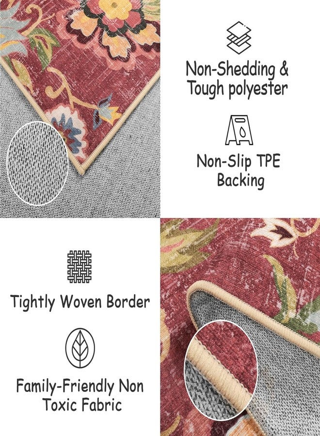 Beeiva Red Kitchen Rugs Non Slip Washable, 2x3 Floral Christmas Kitchen Entry Rug for Entryway Indoor Ultra Thin Small, Vintage Non-Shedding Front Door Mat Indoor Entrance Throw Carpet for Bathroom - Image 5