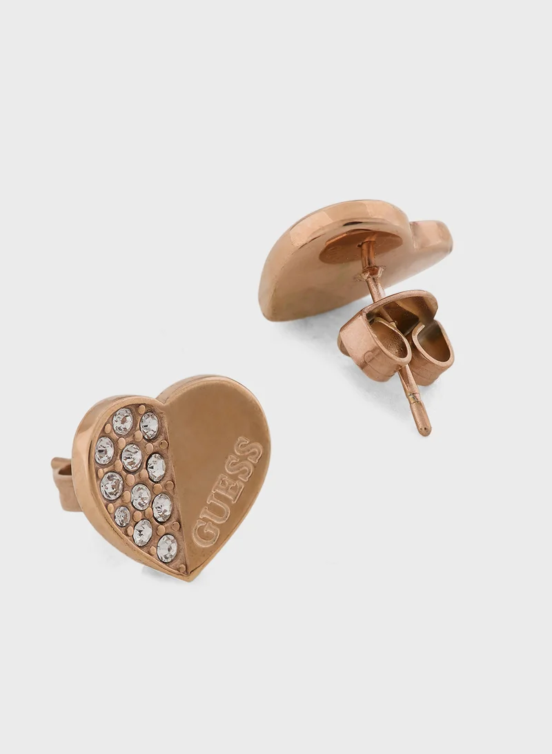 جس Plain & Pave Heart Stud Earrings