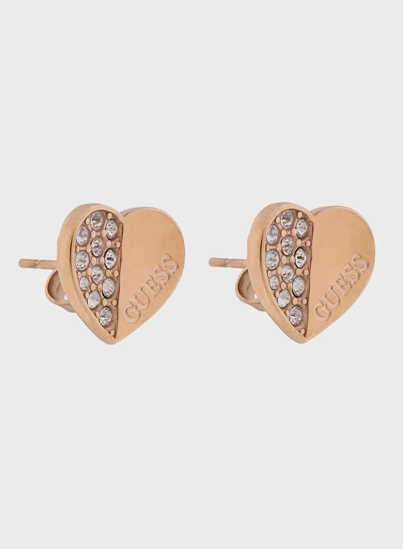 جس Plain & Pave Heart Stud Earrings