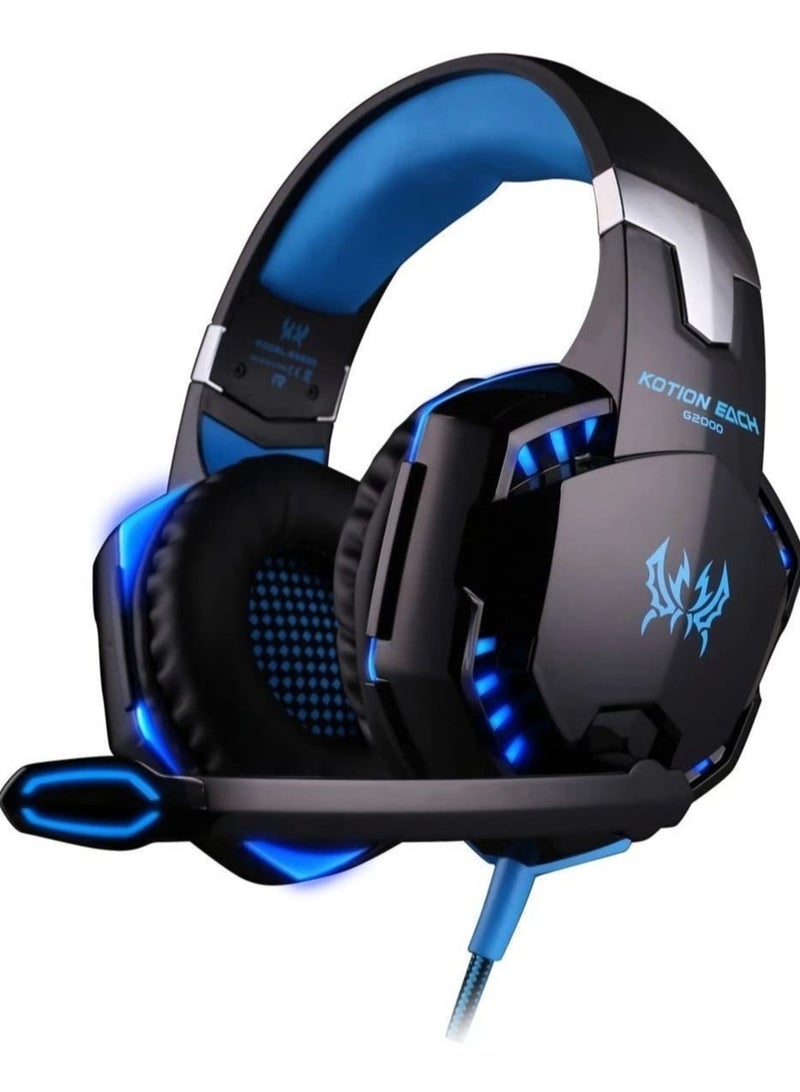 G2000 Gaming Headphone Headset Stereo Bass Over-ear Headband Mic PC Blue  - Image 1