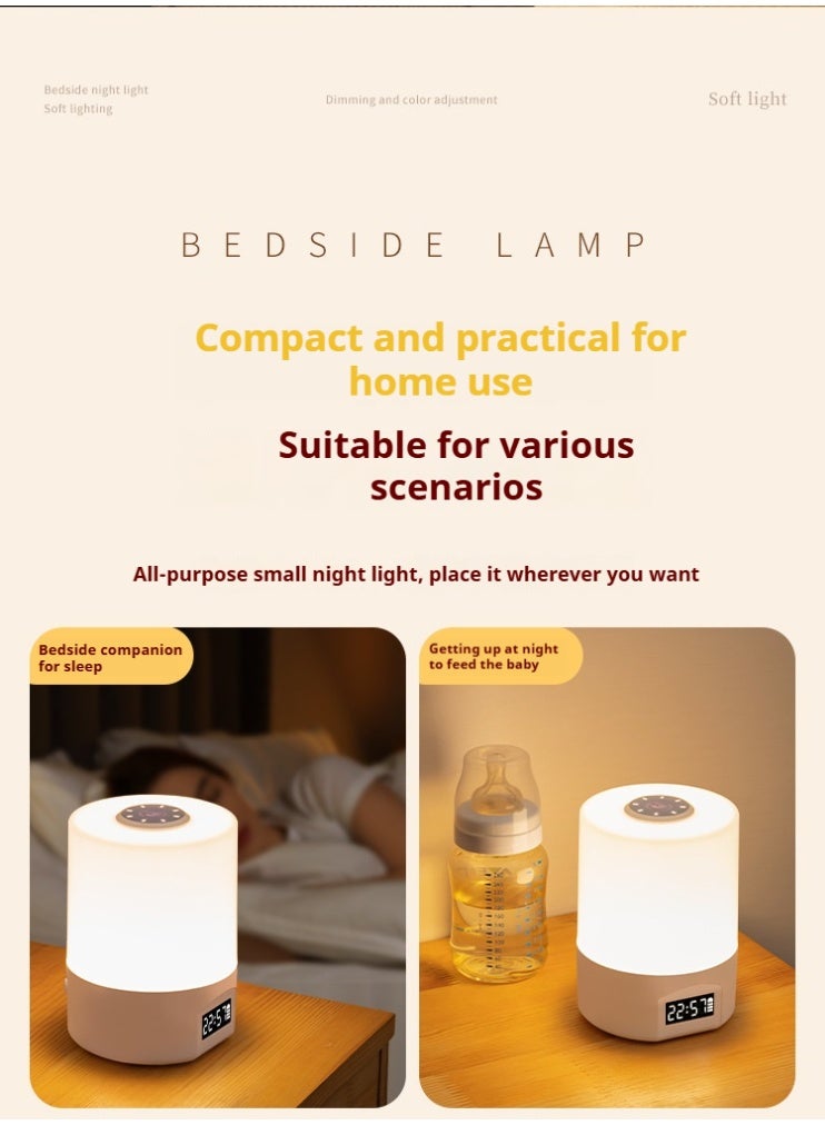 Multifunctional Touch Control Bedside Night Light with Clock — 3 Color Temperatures, Remote  Timer, Long-Lasting Rechargeable Eye-Care Lamp for Bedroom, Nursery, Travel - Image 3