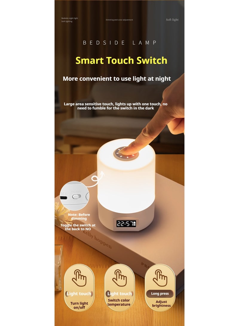 Multifunctional Touch Control Bedside Night Light with Clock — 3 Color Temperatures, Remote  Timer, Long-Lasting Rechargeable Eye-Care Lamp for Bedroom, Nursery, Travel - Image 5