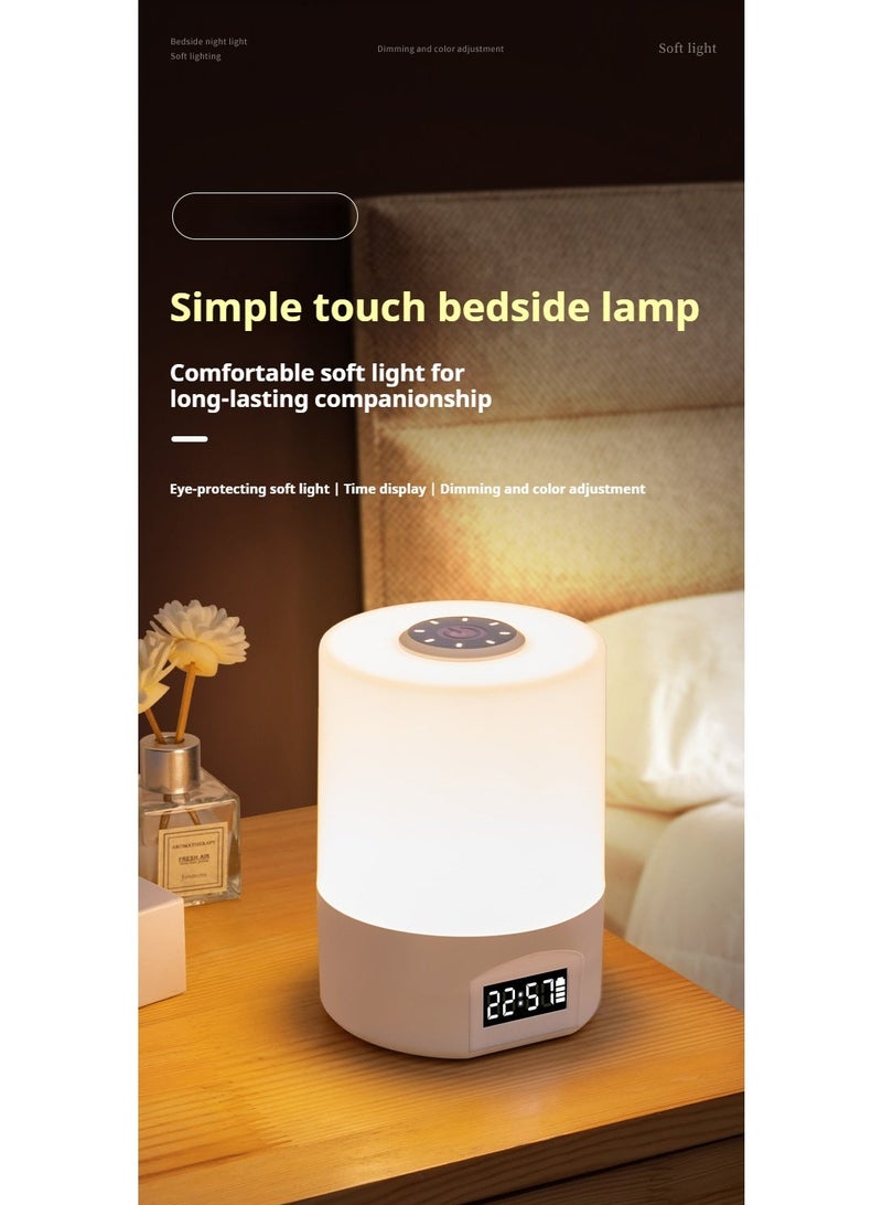Multifunctional Touch Control Bedside Night Light with Clock — 3 Color Temperatures, Remote  Timer, Long-Lasting Rechargeable Eye-Care Lamp for Bedroom, Nursery, Travel - Image 1