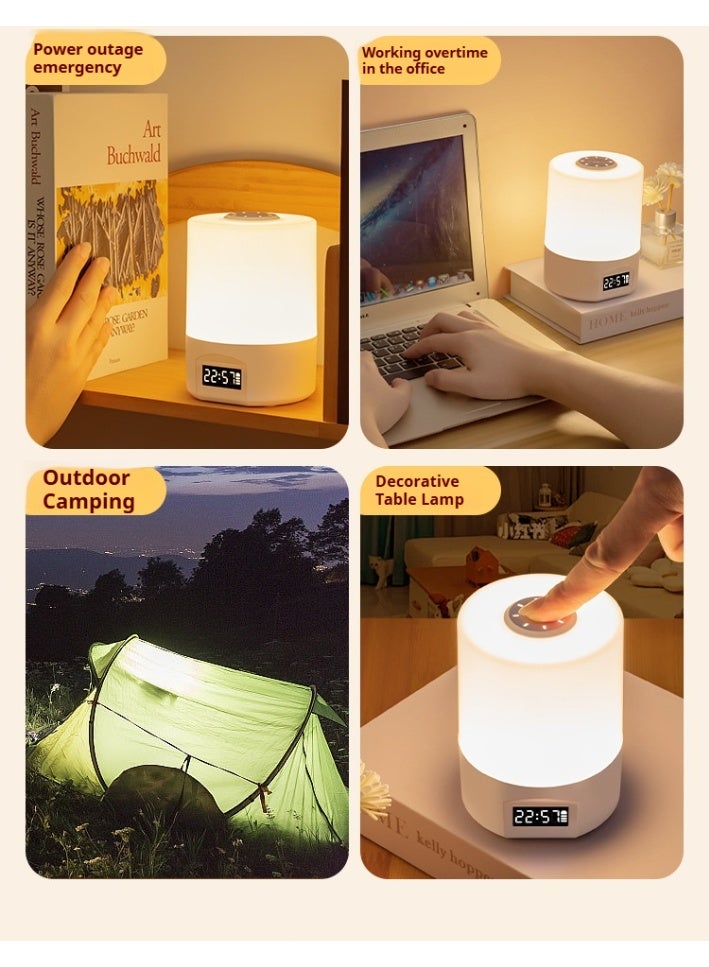 Multifunctional Touch Control Bedside Night Light with Clock — 3 Color Temperatures, Remote  Timer, Long-Lasting Rechargeable Eye-Care Lamp for Bedroom, Nursery, Travel - Image 4