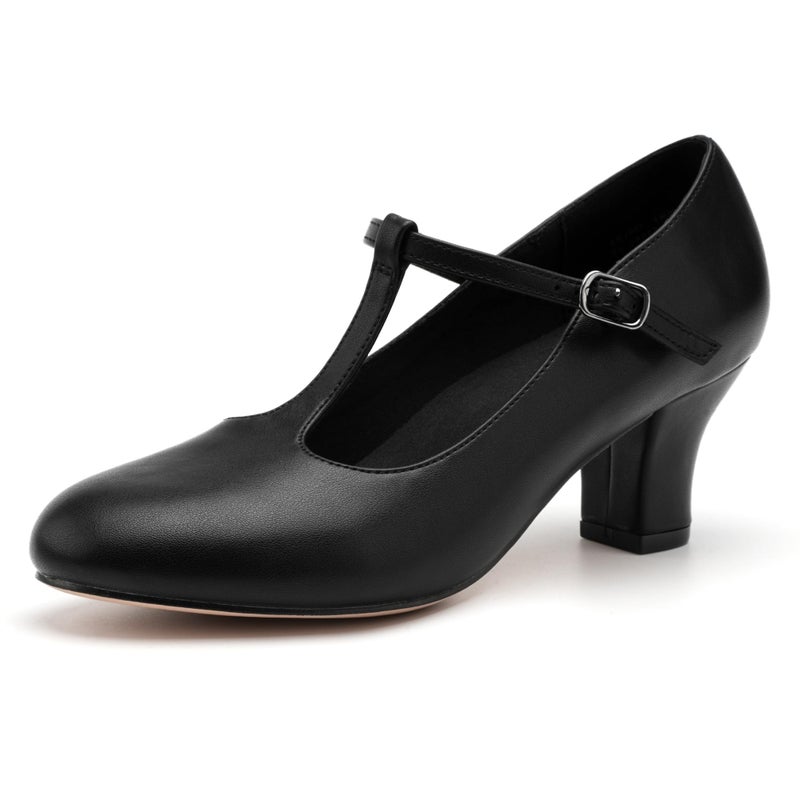 Stelle 2.5" Character Shoes for Women T-Strap Dance Heels for Ballroom Salsa Tango Wedding Flamenco Latin (2.5" Black,9.5MW) - Image 1