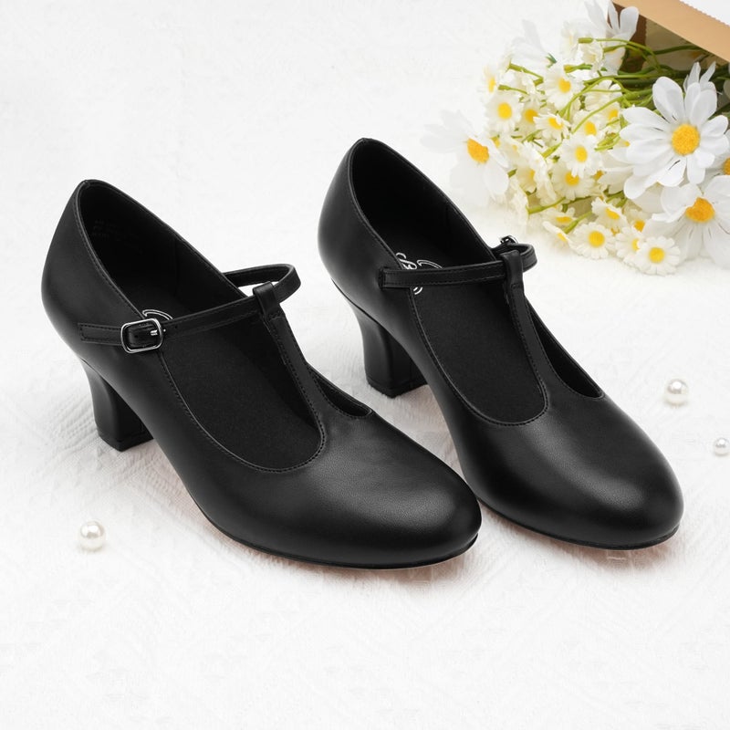 Stelle 2.5" Character Shoes for Women T-Strap Dance Heels for Ballroom Salsa Tango Wedding Flamenco Latin (2.5" Black,9.5MW) - Image 3