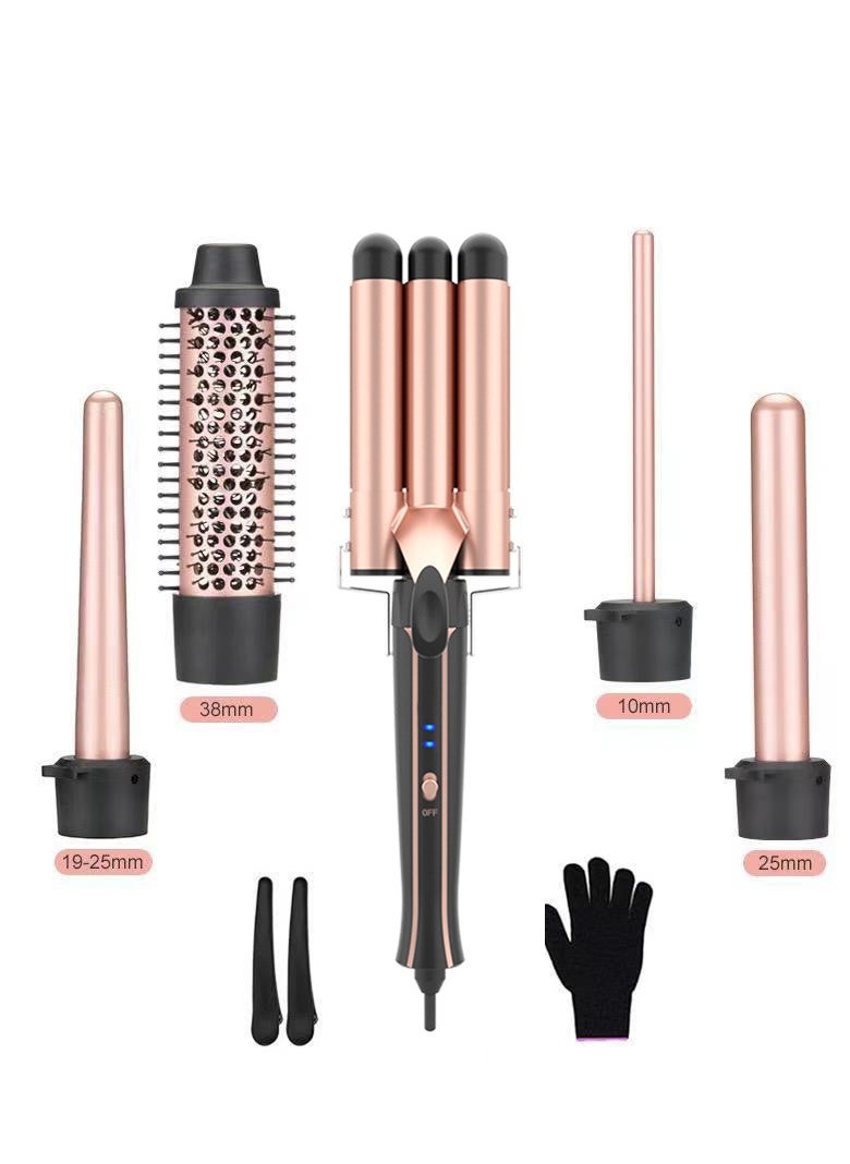 Generic Curling Wand Set 5-IN-1 Hair Curler Iron Professional Curling lron Set Instant Heat Up Hair Curler with 5 Interchangeable Ceramic 3 Barrel Hair Crimper with Heat Protective Glove & 2 Clips for Women  - Image 1