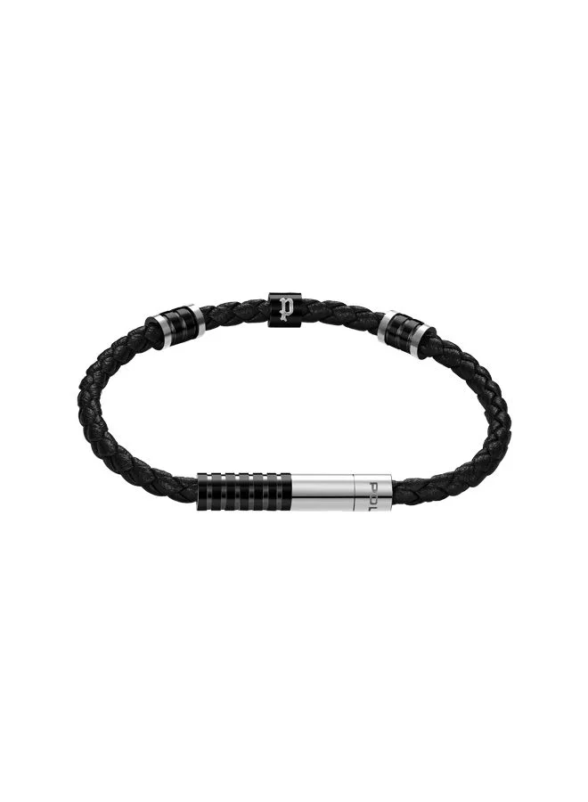 POLICE Twisty Bracelet for Men Gold Plating and Stainless Steel with Black Leather