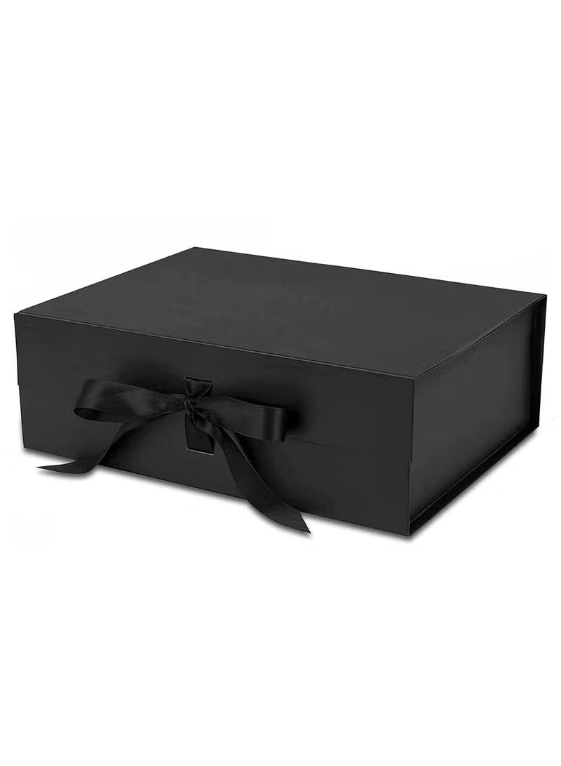 Luxury Magnetic Gift Box, Black Medium Gift Box with Ribbon, Folding Gift Box for Presents With Magnetic Lid, Suitable for Festival, Birthday, Anniversary, 26x19x8 cm - Image 1