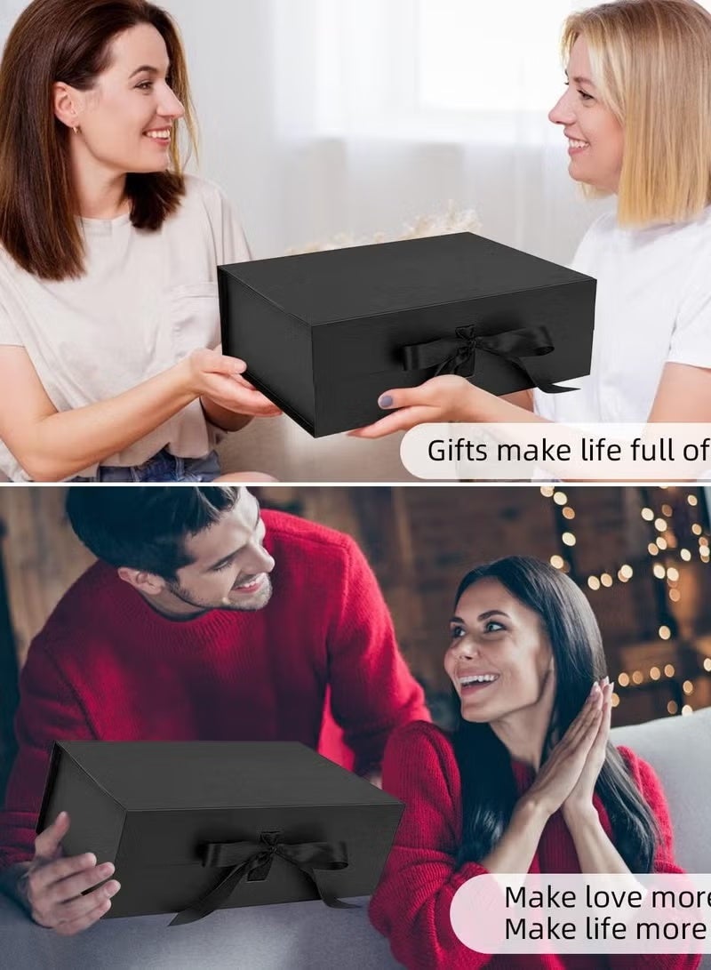 Luxury Magnetic Gift Box, Black Medium Gift Box with Ribbon, Folding Gift Box for Presents With Magnetic Lid, Suitable for Festival, Birthday, Anniversary, 26x19x8 cm - Image 4