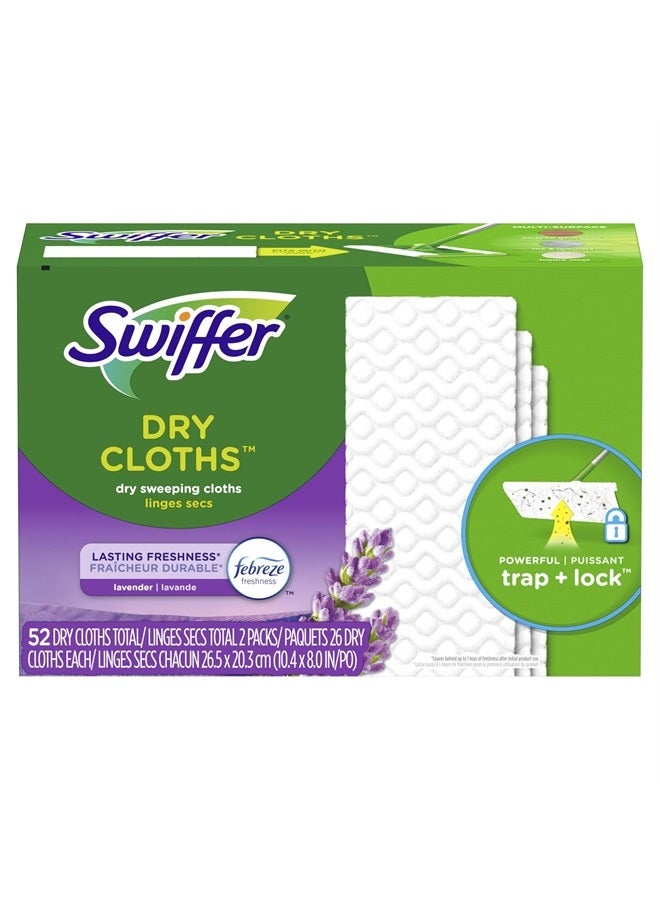 Swiffer Sweeper Dry Sweeping Pad, Multi Surface Refills for Dusters Floor Mop with Febreze Lavender Scent, 52 Count - Image 1