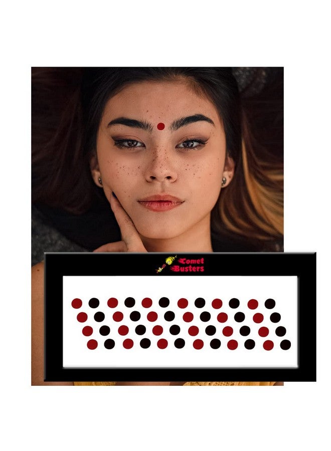 Comet Busters Beautiful Red and Black Velvet Round Bindis (7mm) (BIN1802) - Image 4