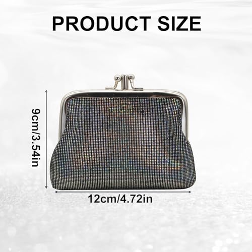 AdiStylinno Coin Purse for Women, Cute Small Kiss Lock Coin Pouch, Vintage Mini Change Purse Shiny Coin Wallet Bag with Clasp (Grey) - Image 2