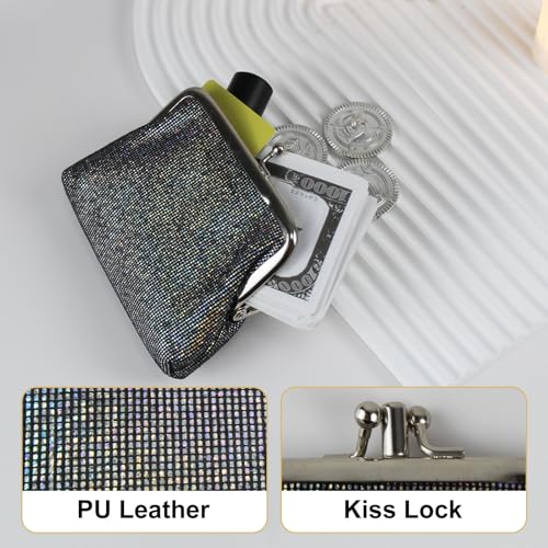 AdiStylinno Coin Purse for Women, Cute Small Kiss Lock Coin Pouch, Vintage Mini Change Purse Shiny Coin Wallet Bag with Clasp (Grey) - Image 3