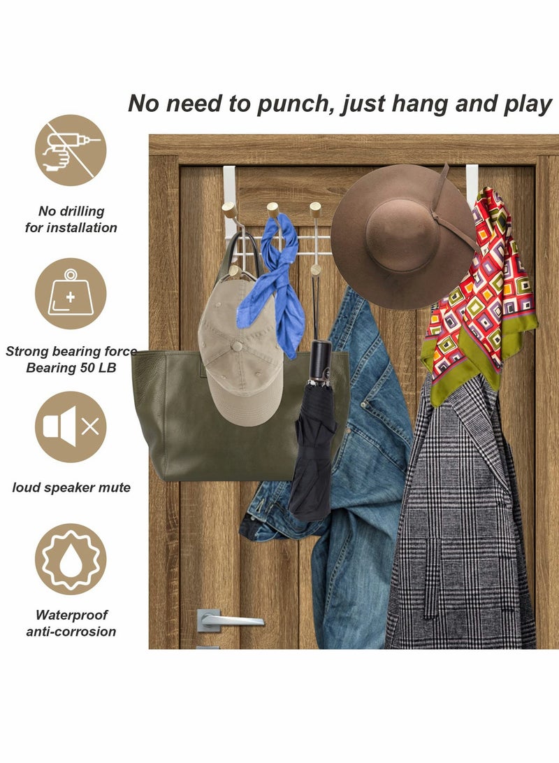 طقم خطافات متعددة الاستخدامات تضع فوق الباب - 20 شماعة معدنية متينة بحواف خشبية أنيقة لتنظيم المنزل (3 قطع) - Image 2