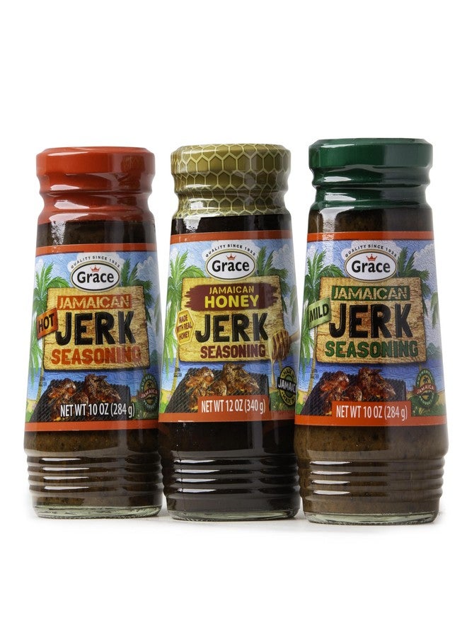 Grace Jamaican Jerk Seasoning Paste Variety Pack - Honey, Mild & Hot Jerk Seasoning Jamaican Style - Caribbean Jerk Seasoning Mix for Jerk Chicken Seasoning & Oxtail Seasoning - Best BBQ Rub for Pork Ribs & Steaks - Image 1
