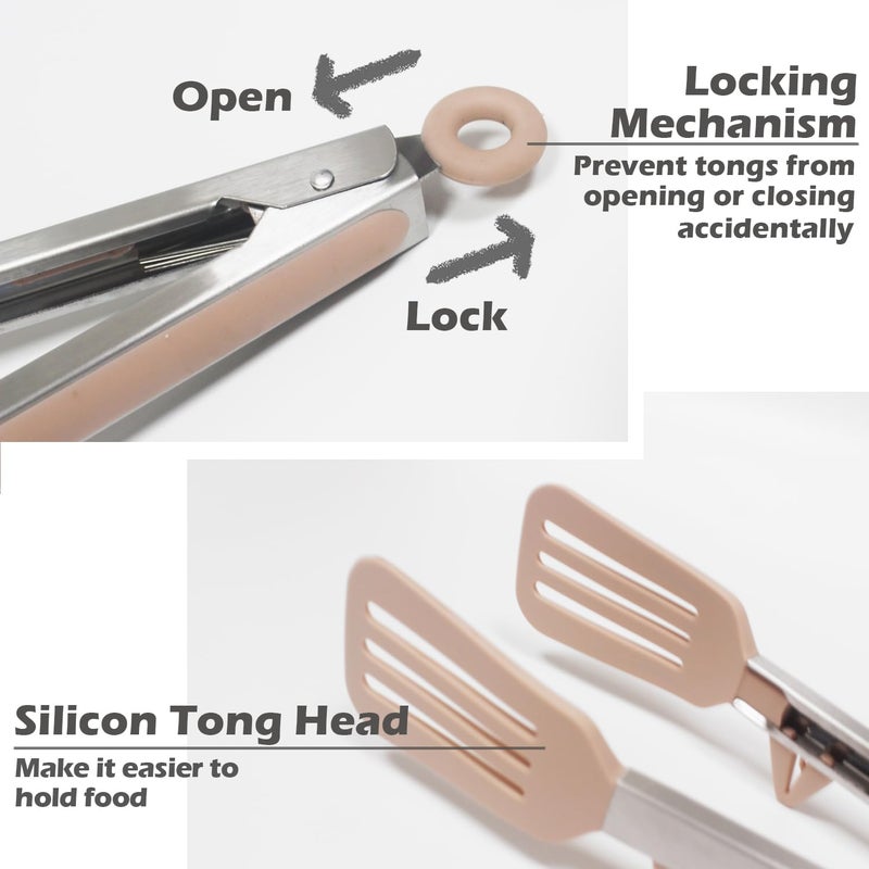 TOWINGO Tongs For Cooking, 12"" Kitchen Tongs With Silicone Tips, Food Grade Serving Tongs Set Of 3, Pink - Image 3