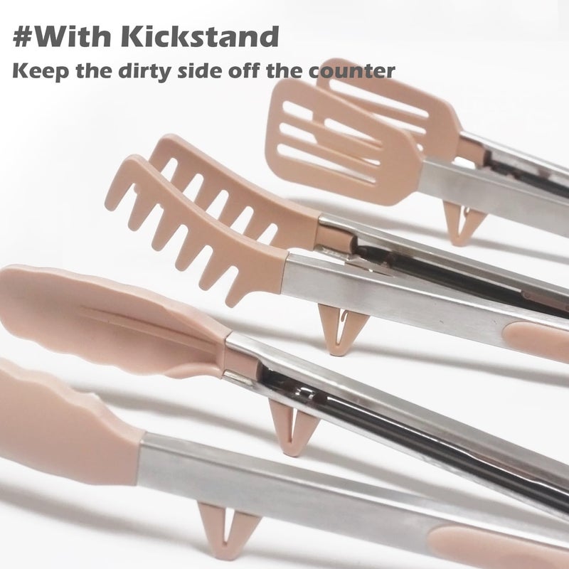 TOWINGO Tongs For Cooking, 12"" Kitchen Tongs With Silicone Tips, Food Grade Serving Tongs Set Of 3, Pink - Image 2