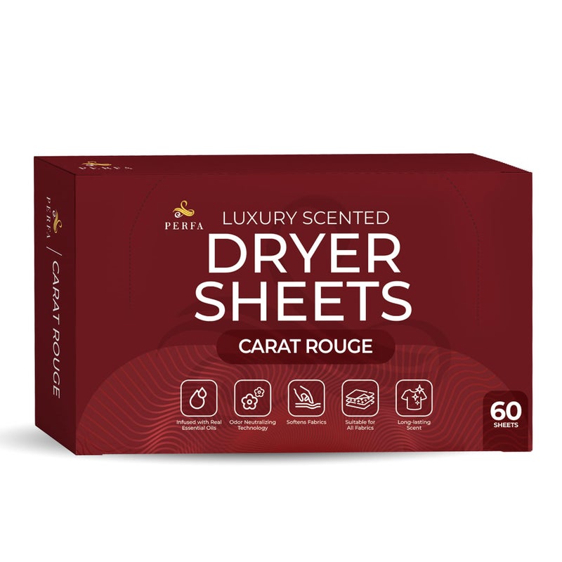 Perfa Dryer Sheets â€“ Carat Rouge Scent | Ultra-Soft Essential Oil Dryer Sheet | Long-Lasting Fabric Sheet | 60 PCS Scented Laundry Sheets With Odor Neutralizing Technology by Perfa - Image 1
