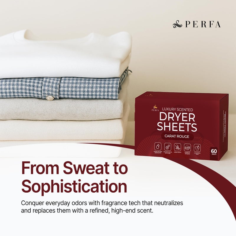 Perfa Dryer Sheets â€“ Carat Rouge Scent | Ultra-Soft Essential Oil Dryer Sheet | Long-Lasting Fabric Sheet | 60 PCS Scented Laundry Sheets With Odor Neutralizing Technology by Perfa - Image 5