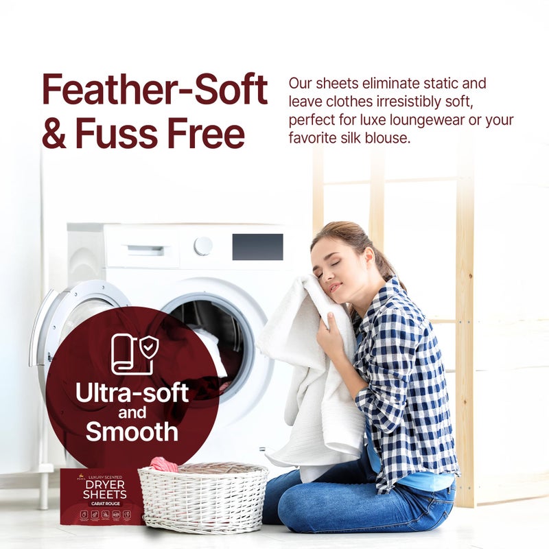 Perfa Dryer Sheets â€“ Carat Rouge Scent | Ultra-Soft Essential Oil Dryer Sheet | Long-Lasting Fabric Sheet | 60 PCS Scented Laundry Sheets With Odor Neutralizing Technology by Perfa - Image 3