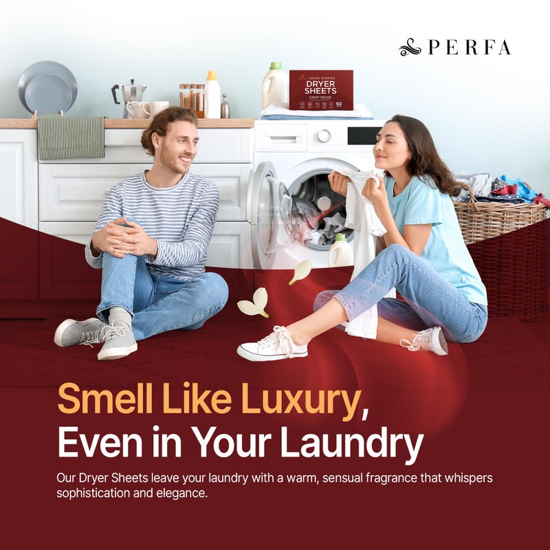 Perfa Dryer Sheets â€“ Carat Rouge Scent | Ultra-Soft Essential Oil Dryer Sheet | Long-Lasting Fabric Sheet | 60 PCS Scented Laundry Sheets With Odor Neutralizing Technology by Perfa - Image 2