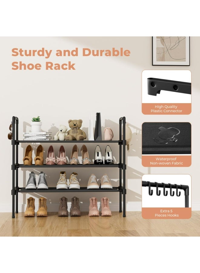 ZIMNEST 3-Tier Shoe Rack Organizer with 5 Hooks — Multipurpose Stackable Shelf with Waterproof Non-Woven Dust Barrier, Easy-Clean, Space-Saving for Entryway, Closet, Garage & Apartment - Image 4