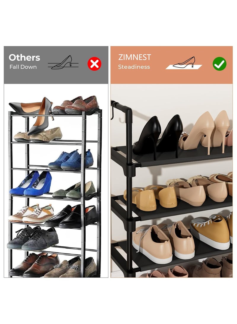 ZIMNEST 3-Tier Shoe Rack Organizer with 5 Hooks — Multipurpose Stackable Shelf with Waterproof Non-Woven Dust Barrier, Easy-Clean, Space-Saving for Entryway, Closet, Garage & Apartment - Image 5