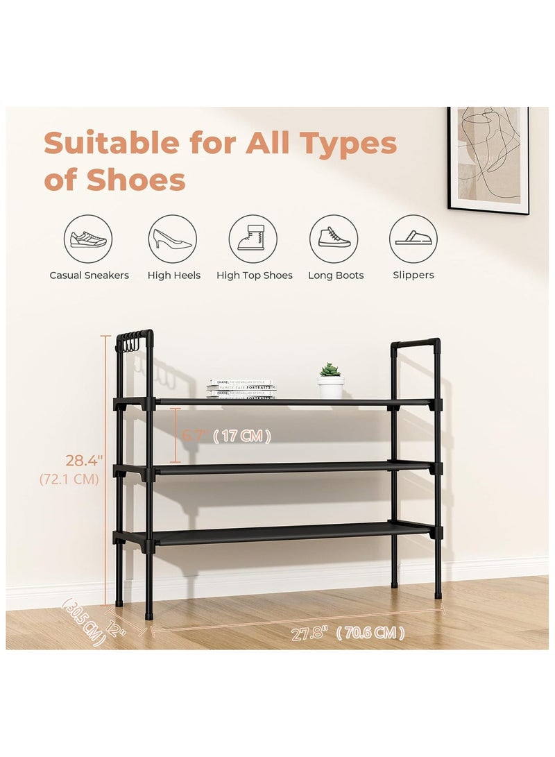 ZIMNEST 3-Tier Shoe Rack Organizer with 5 Hooks — Multipurpose Stackable Shelf with Waterproof Non-Woven Dust Barrier, Easy-Clean, Space-Saving for Entryway, Closet, Garage & Apartment - Image 3
