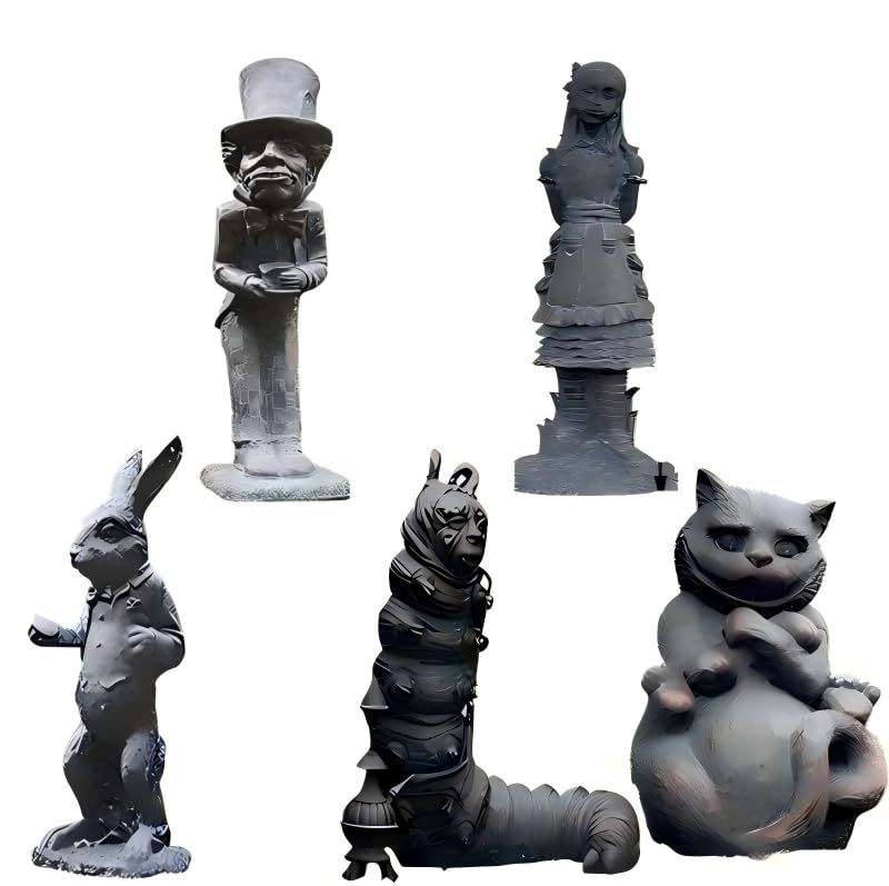 lycss 5PCS Alice in Wonderland Garden Decor Statue Set - Wonderland-Like Garden Decoration Fairy with Hand Cast Stone Resin for Indoor Outdoor Garden Patio Lawn Yard - Image 1