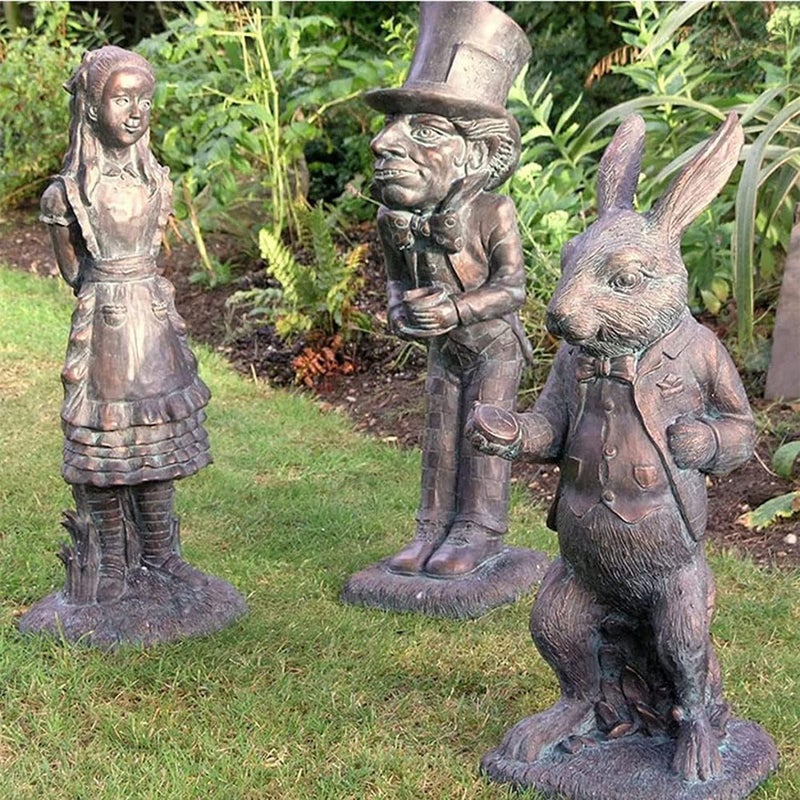 lycss 5PCS Alice in Wonderland Garden Decor Statue Set - Wonderland-Like Garden Decoration Fairy with Hand Cast Stone Resin for Indoor Outdoor Garden Patio Lawn Yard - Image 4