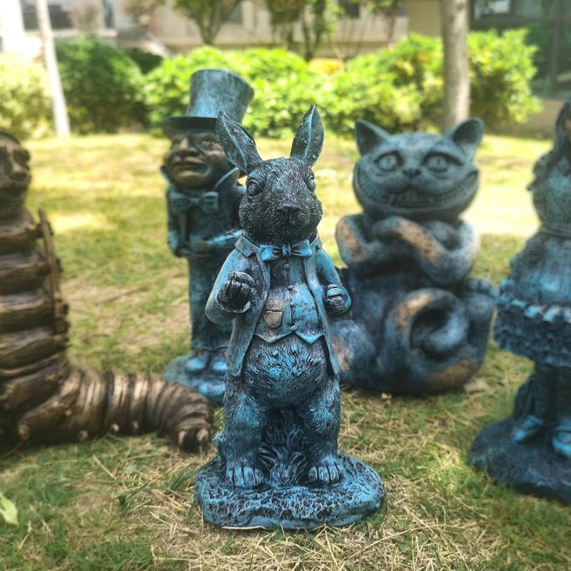 lycss 5PCS Alice in Wonderland Garden Decor Statue Set - Wonderland-Like Garden Decoration Fairy with Hand Cast Stone Resin for Indoor Outdoor Garden Patio Lawn Yard - Image 3