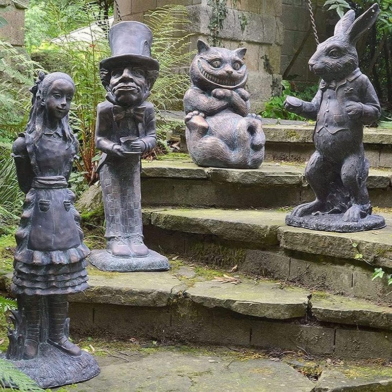 lycss 5PCS Alice in Wonderland Garden Decor Statue Set - Wonderland-Like Garden Decoration Fairy with Hand Cast Stone Resin for Indoor Outdoor Garden Patio Lawn Yard - Image 5