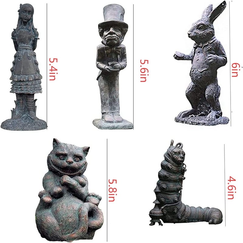 lycss 5PCS Alice in Wonderland Garden Decor Statue Set - Wonderland-Like Garden Decoration Fairy with Hand Cast Stone Resin for Indoor Outdoor Garden Patio Lawn Yard - Image 2