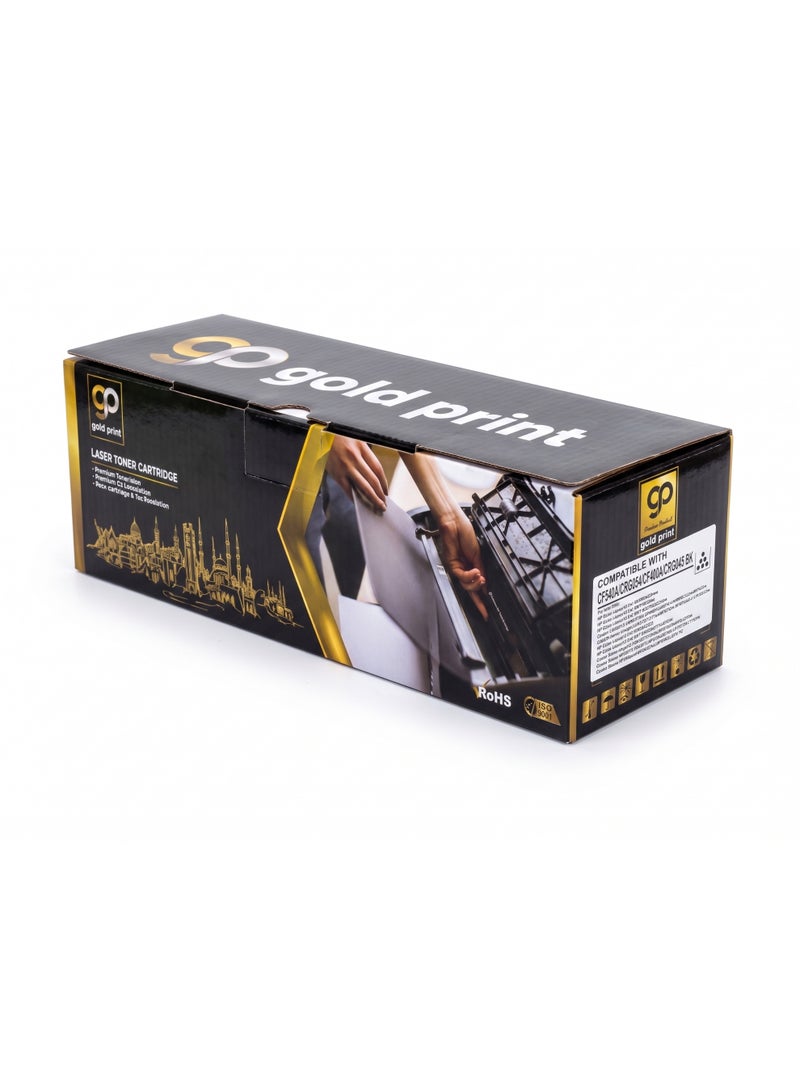 Gold Print Premium Toner Cartridge Universal Toner 203A CF540A, 201A CF400A, CRG045 Black, Compatible for HP Color LaserJet Pro M254dw, 254nw, HP Color LaserJet Pro MFP M280nw, HP Color LaserJet Pro MFP M281fdw, 281fdn, Canon i-SENSYS LBP621Cw, LBP623Cw, MF641Cw, MF643Cdw, MF645Cx, CANON Color imageCLASS MF642Cdw, MF641Cw, MF644Cdw, LBP622Cdw, HP Color LaserJet Pro M252dn, 252n, HP Color LaserJet Pro MFP M277dw, 277n, M274n, Canon Color imageCLASS MF634Cdw, LBP612Cdw, MF632Cdw, Canon Color i-SENSYS MF631Cn, 633Cdw, 635Cx, LBP611Cn, 613Cdw, Canon Satera MF634Cdw, MF632Cdw, LBP612C, LBP611C, (JAPAN POWDER)For Use With: HP LaserJet Enterprise - Image 1