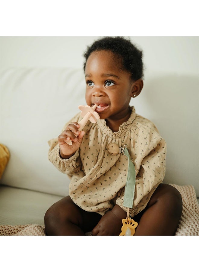 Linen Baby Pacifier Clip Holder | Soft Fabric Strap, 2-Pack (Green+Pink) - Image 2