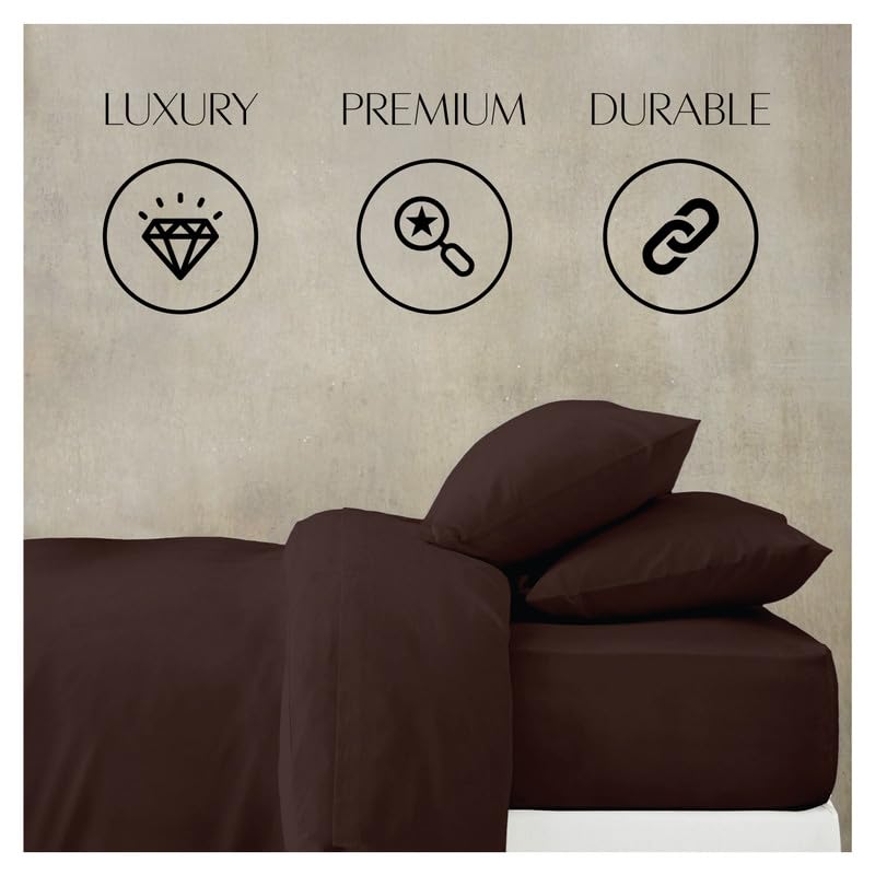 SHEETS STARGAZER Bed sheet for Double Queen Size Bed With 2 Pillowcovers 100 Egyptian Cotton 600 Thread count Soft Breathable Fabric Sateen Weave Flat sheet 90 X 102 Inches Pillowcover chocolate Solid - Image 3
