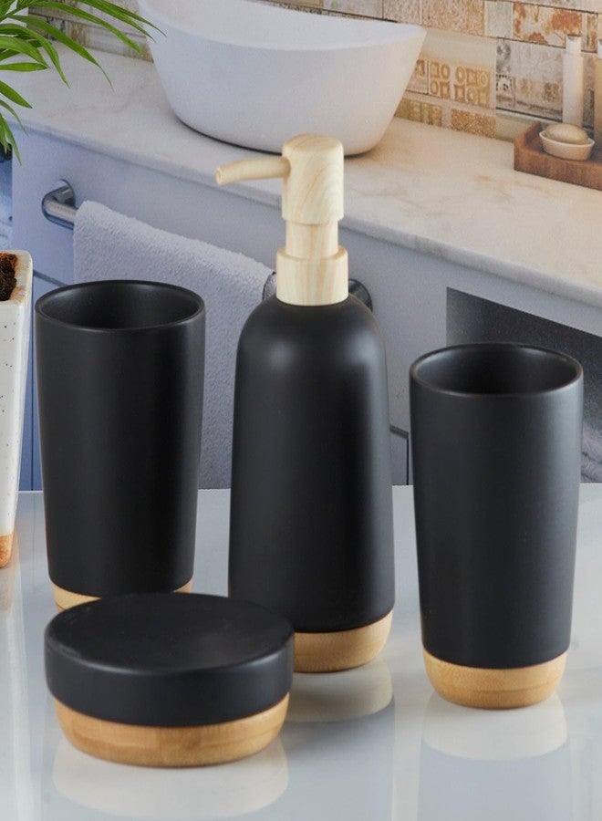 Kookee Ceramic Bathroom Set – Stylish 4 Piece Bath Accessories Kit with Soap Dispenser, Toothbrush Holder, Tumbler & Soap Dish – Modern & Designer Decor for Home & Guest Bathrooms, Black (9619) - Image 2