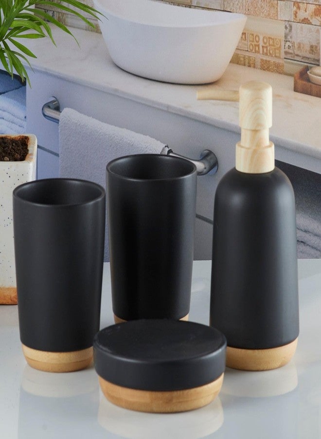 Kookee Ceramic Bathroom Set – Stylish 4 Piece Bath Accessories Kit with Soap Dispenser, Toothbrush Holder, Tumbler & Soap Dish – Modern & Designer Decor for Home & Guest Bathrooms, Black (9619) - Image 3