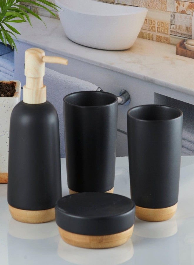 Kookee Ceramic Bathroom Set – Stylish 4 Piece Bath Accessories Kit with Soap Dispenser, Toothbrush Holder, Tumbler & Soap Dish – Modern & Designer Decor for Home & Guest Bathrooms, Black (9619) - Image 1