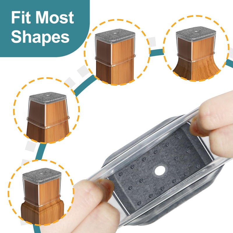 ANSIBLE 24 Pcs Chair Leg Floor Protectors Rectangle  Silicone Felt Furniture Leg Pads Caps Covers For Hardwood Floors (Fit Perimeter 5"" To 5-7/8"") - Image 3