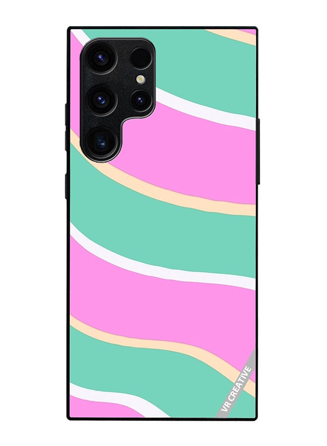 Protective Case Cover For Samsung Galaxy S25 Ultra Diagonal Groovy Liquid Swirl Stripe Pattern In Green, Purple, And Pink Color Design Multicolour