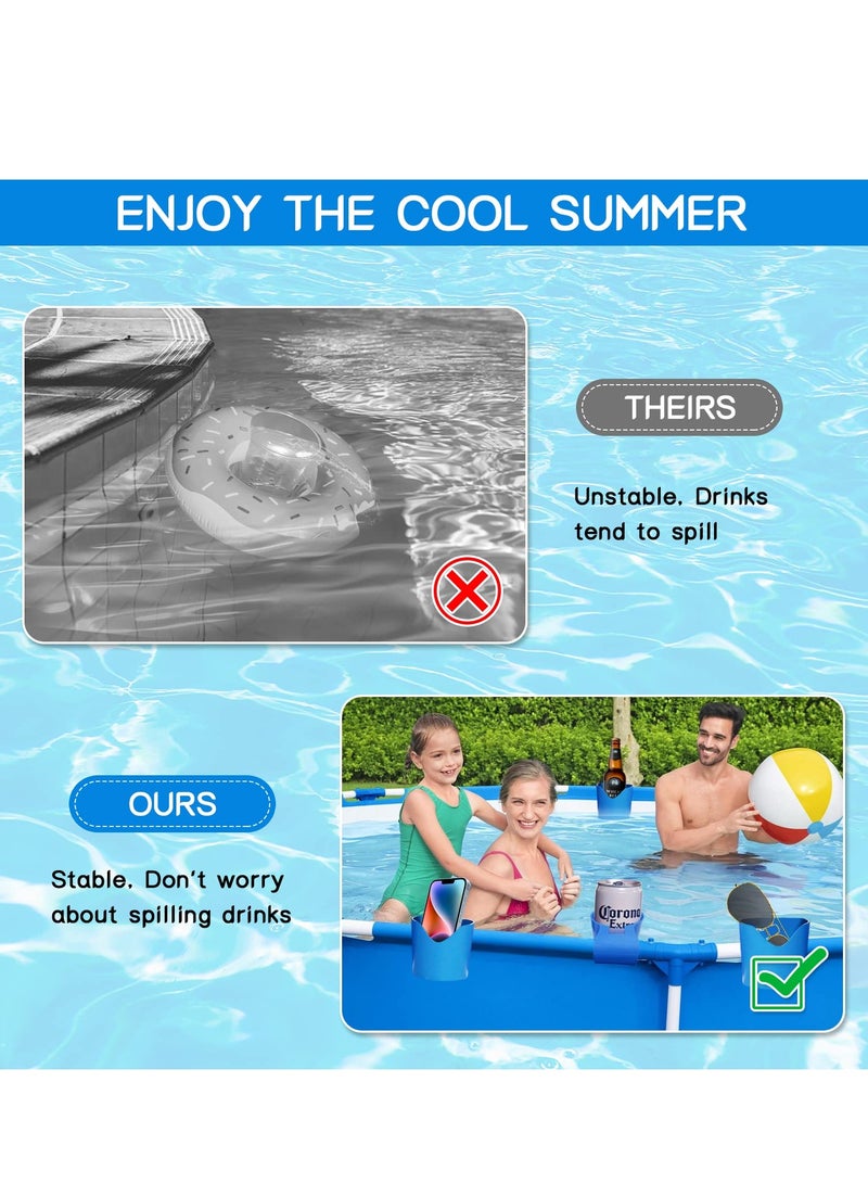 SOLARAE Poolside Cup Holders for Above Ground Pools Plastic Swimming Pool Drink Holder ,Enjoy Your Drinks Without Spills for Drinks Fit for 2‚ÄùOr Thinner Round Top Rails (Blue 4PCS) - Image 4