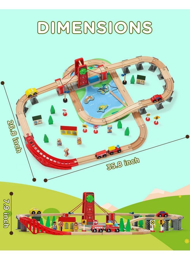SainSmart Jr. SainSmart Jr. Wooden Train Set for Toddler, Double-Side Wood Train Track with 4 Trains Fits Brio, Thomas, Melissa and Doug, Toy Railway Kit for Kids Ages 3+  - Image 5