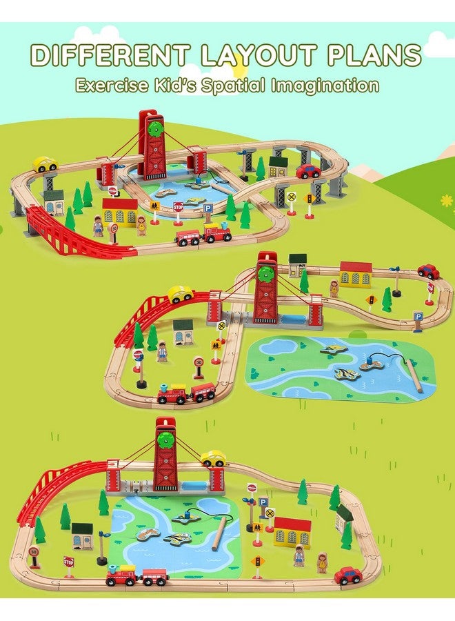 SainSmart Jr. SainSmart Jr. Wooden Train Set for Toddler, Double-Side Wood Train Track with 4 Trains Fits Brio, Thomas, Melissa and Doug, Toy Railway Kit for Kids Ages 3+  - Image 4