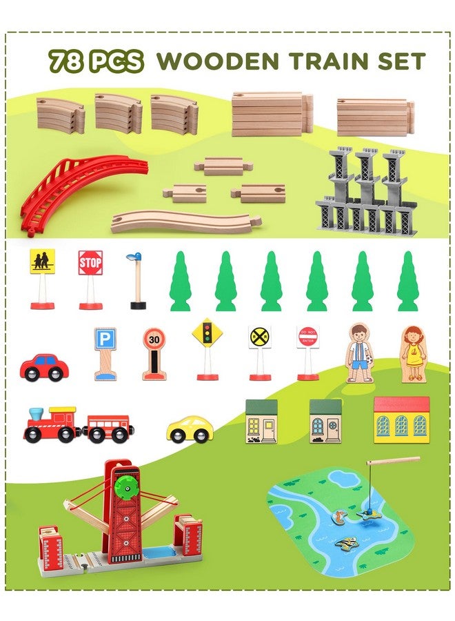SainSmart Jr. SainSmart Jr. Wooden Train Set for Toddler, Double-Side Wood Train Track with 4 Trains Fits Brio, Thomas, Melissa and Doug, Toy Railway Kit for Kids Ages 3+  - Image 2