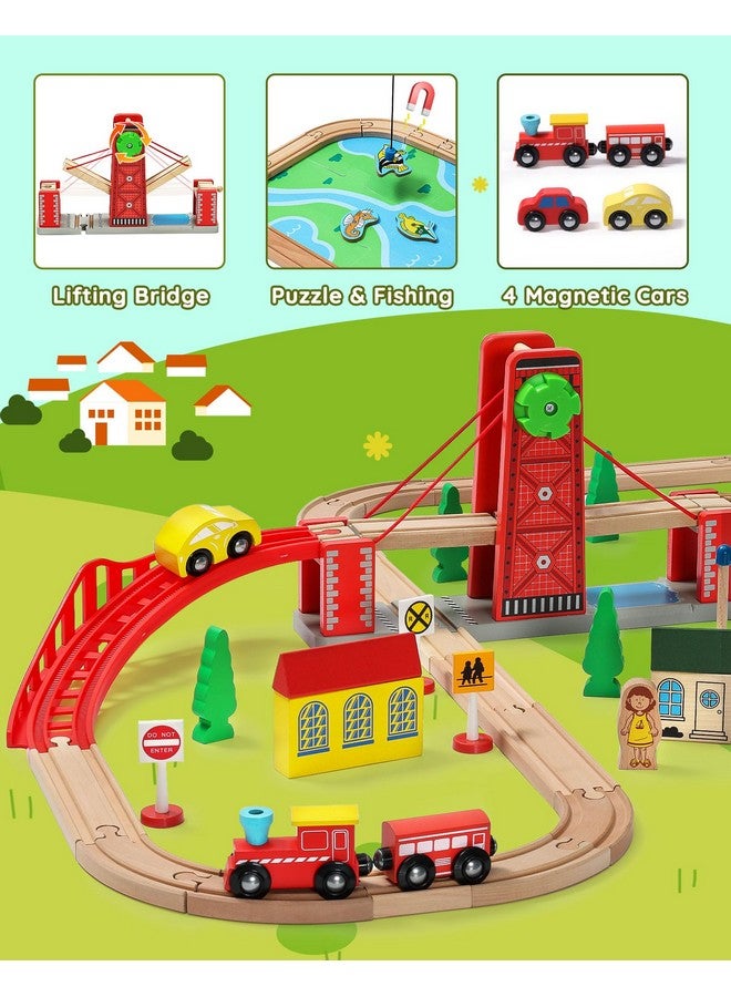 SainSmart Jr. SainSmart Jr. Wooden Train Set for Toddler, Double-Side Wood Train Track with 4 Trains Fits Brio, Thomas, Melissa and Doug, Toy Railway Kit for Kids Ages 3+  - Image 3