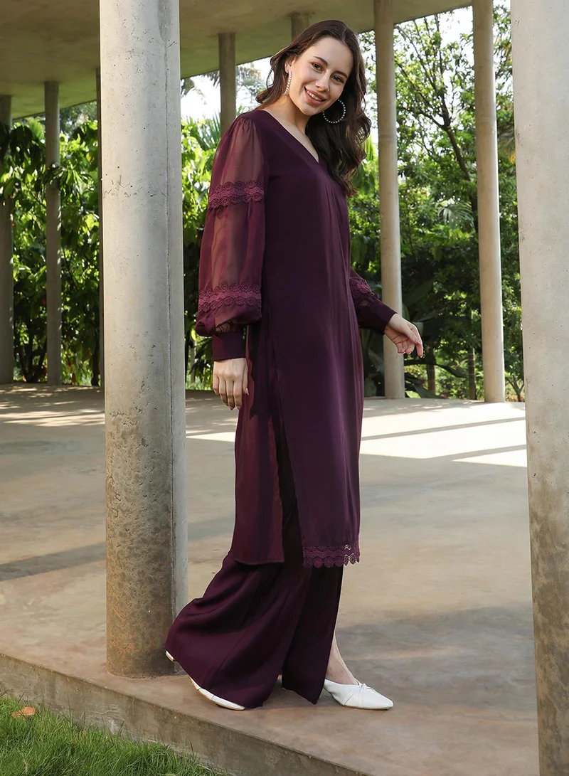  قصة Women's Grape Purple Solid Flared Kurta Set